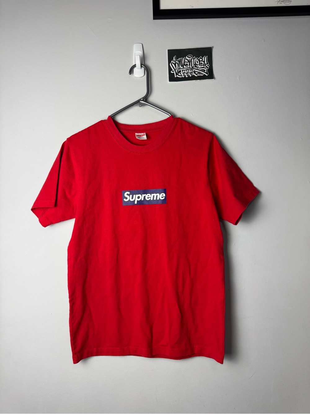 Supreme Red Crewneck Tee with Tag Detail